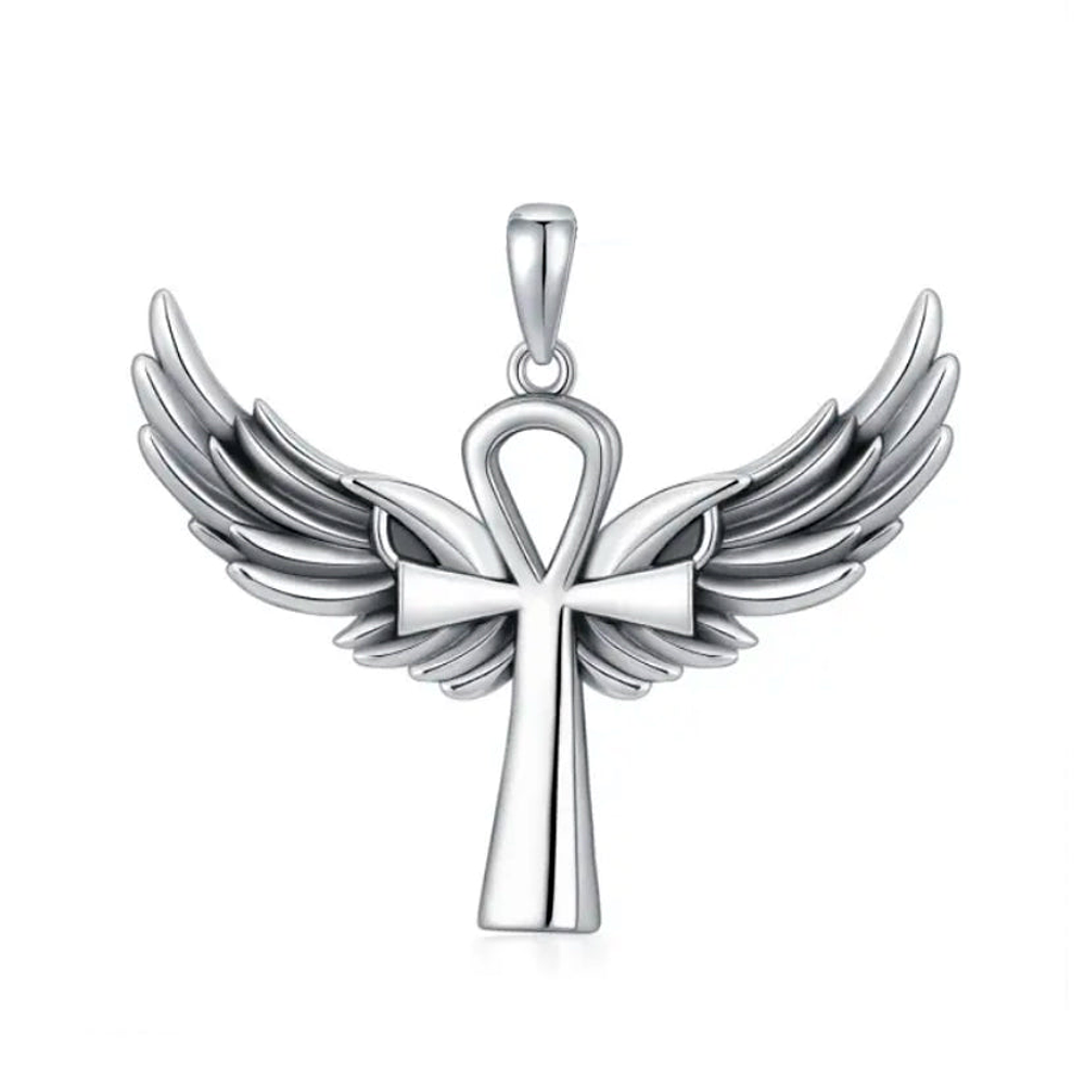 Colgante cruz lisa con alas en plata fina 925 1