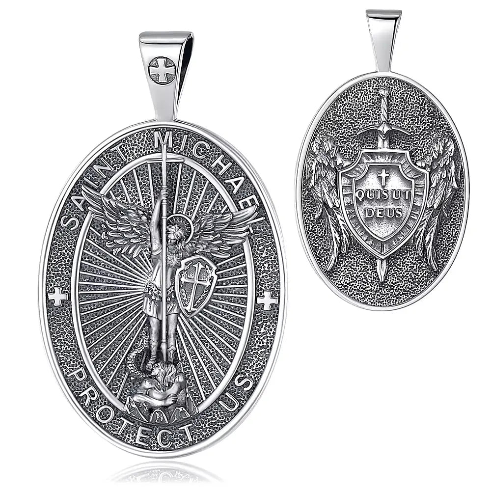 Colgante medalla de San Miguel de arcángel en plata fina 925 1