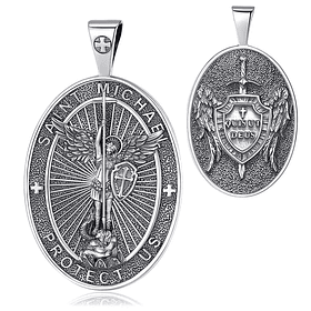 Colgante medalla de San Miguel de arcángel en plata fina 925