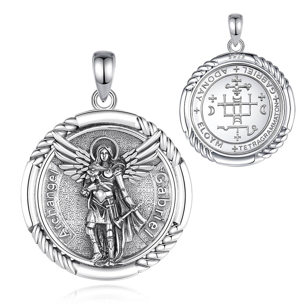 Colgante arcángel san Gabriel y escudo en plata fina 1