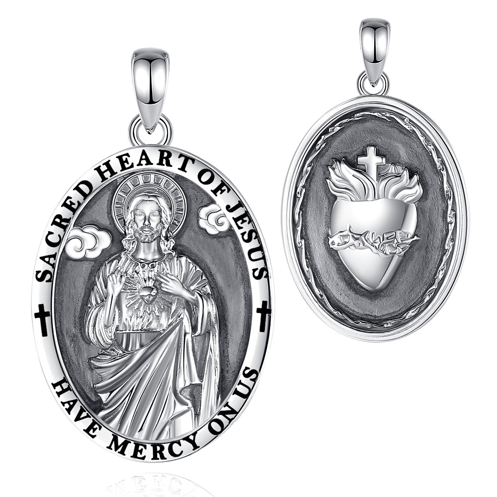 Colgante sagrado corazon de Jesús full definición en plata 1