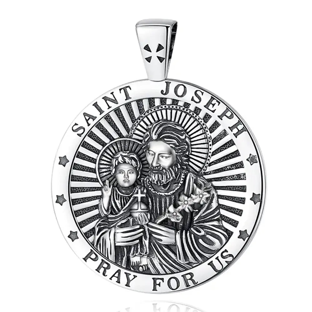 Colgante medalla de San Jose redonda en plata fina 950 1