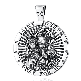 Colgante medalla de San Jose redonda en plata fina 950