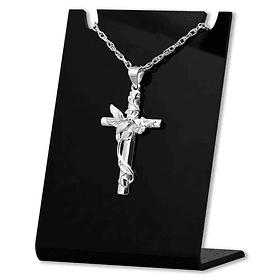 Colgante cruz con colibrí en plata fina 950