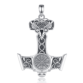 Colgante martillo de thor Mjölnir con brújula vikinga en plata