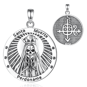 Colgante Santa muerte perdoname, en plata fina 950
