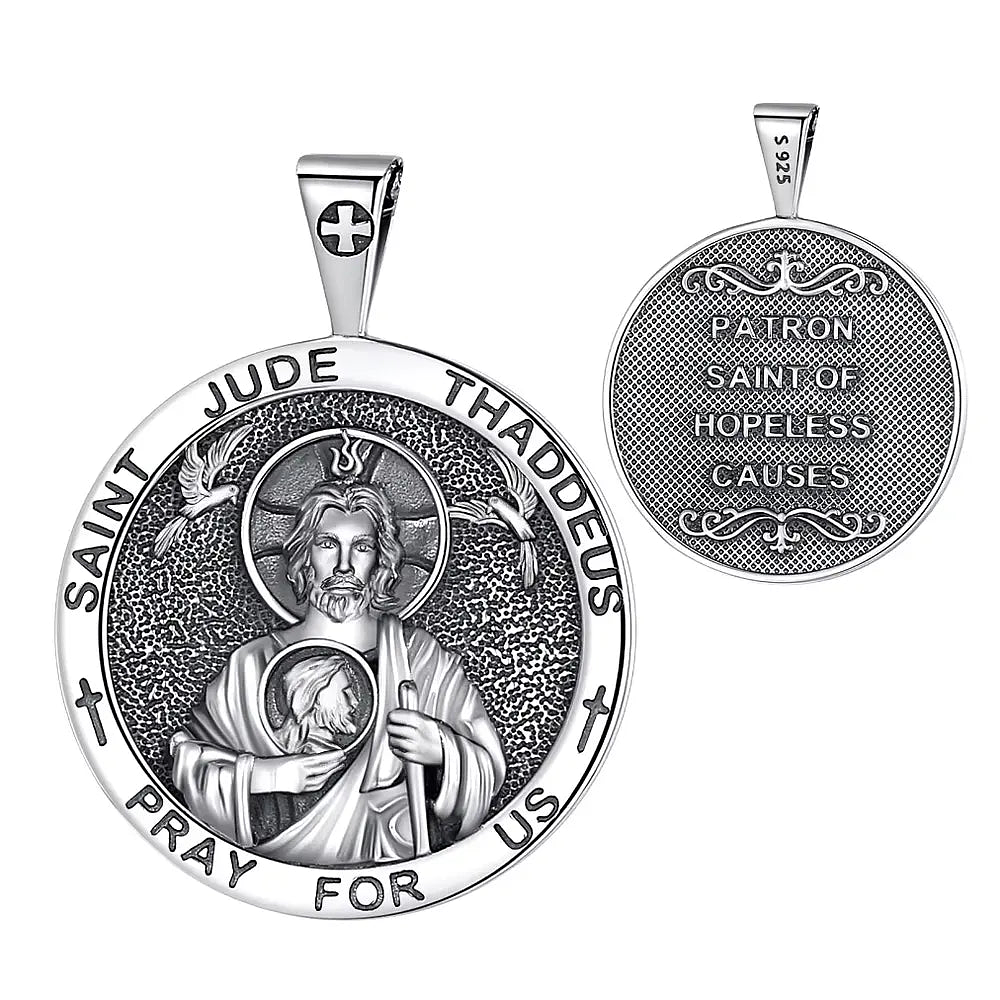 Colgante redondo San Judas Tadeo en plata fina 950 1