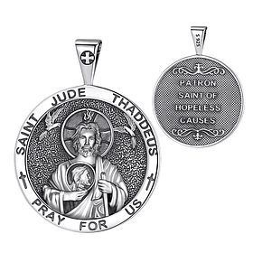 Colgante redondo San Judas Tadeo en plata fina 950
