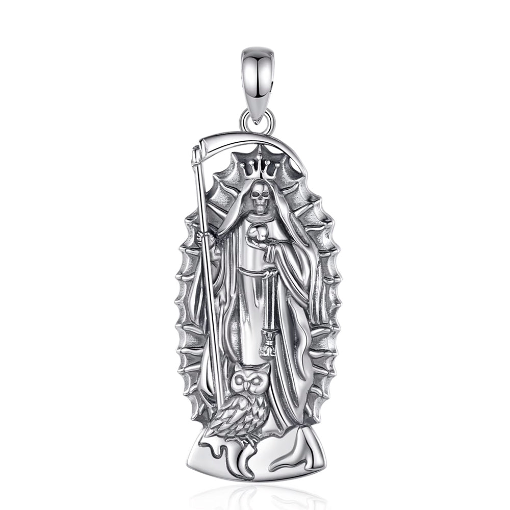 Colgante bendita santa muerte en plata fina 950, con cadena 1