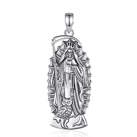 Colgante bendita santa muerte en plata fina 950, con cadena