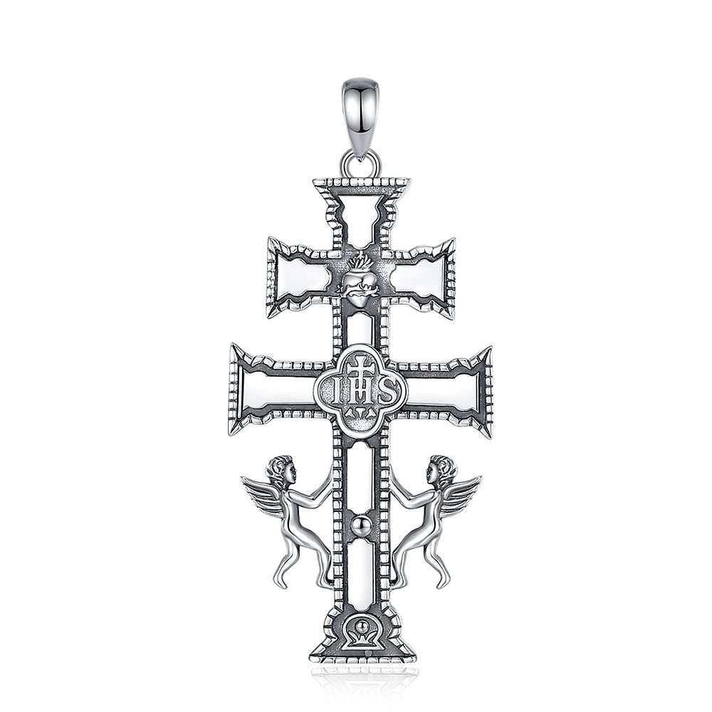 Colgante cruz de Caravaca grande en plata fina 950 1