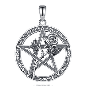 Colgante pentagrama con rosa y espinas en plata
