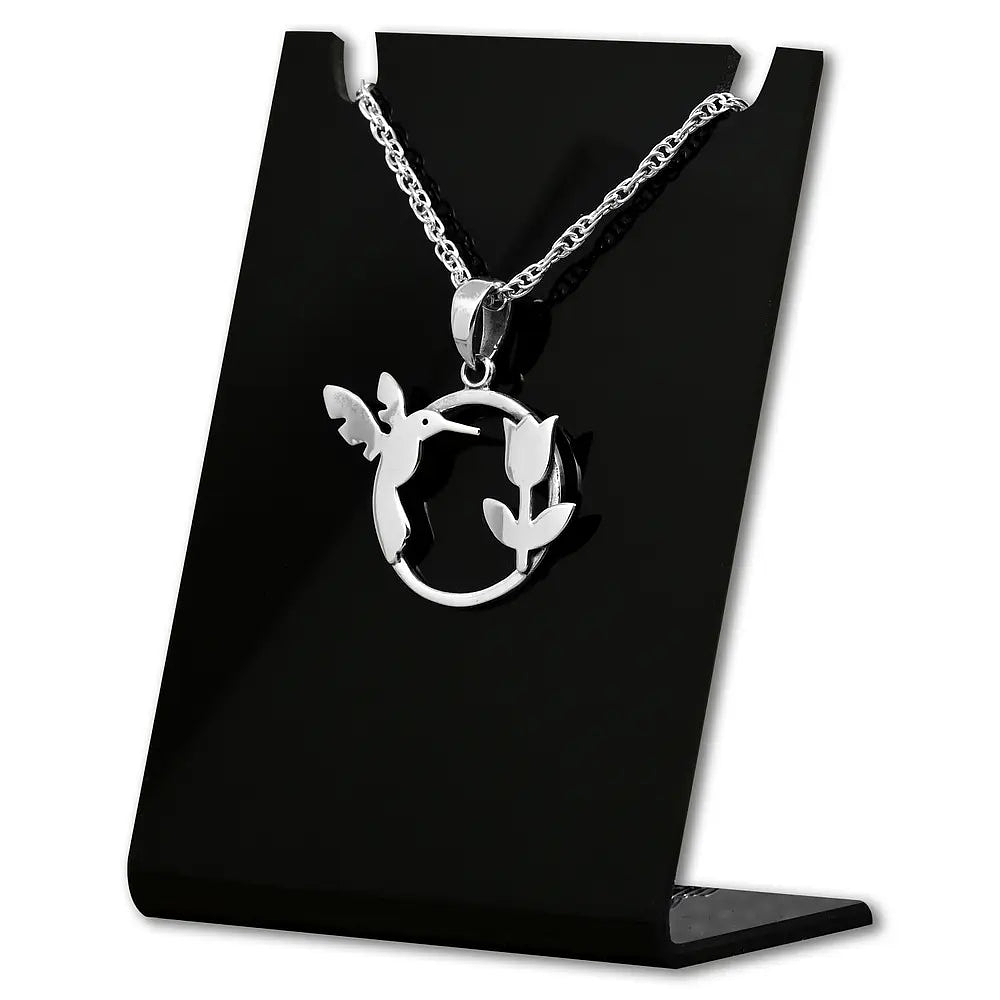 Colgante De Colibri Con Flor En Plata Fina, Con Cadena 1