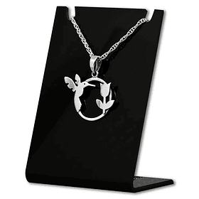 Colgante De Colibri Con Flor En Plata Fina, Con Cadena