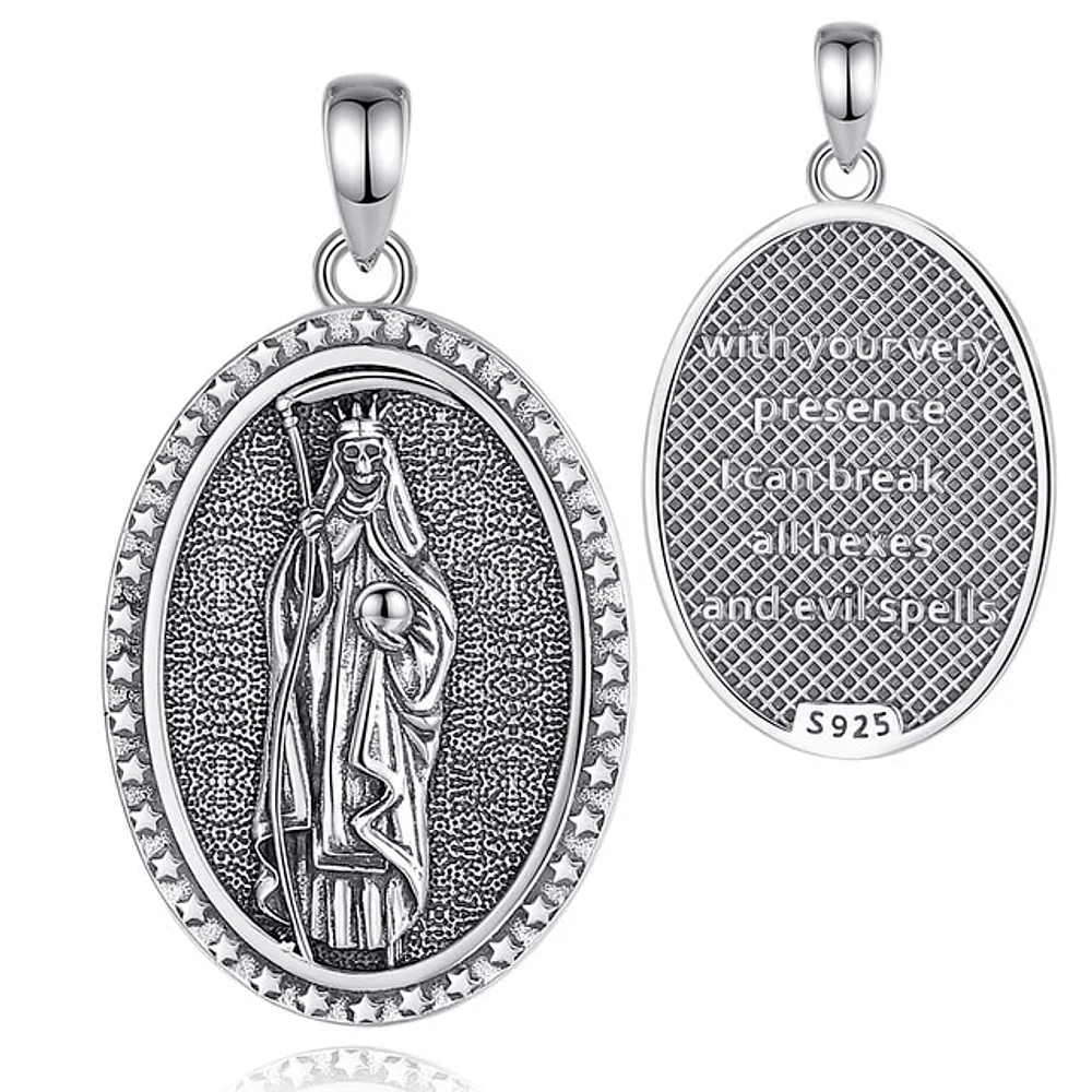 Colgante Santa muerte ovalada en plata fina 950 1