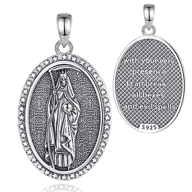 Colgante Santa muerte ovalada en plata fina 950