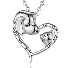 Colgante pareja de perro y gato en plata fina 950