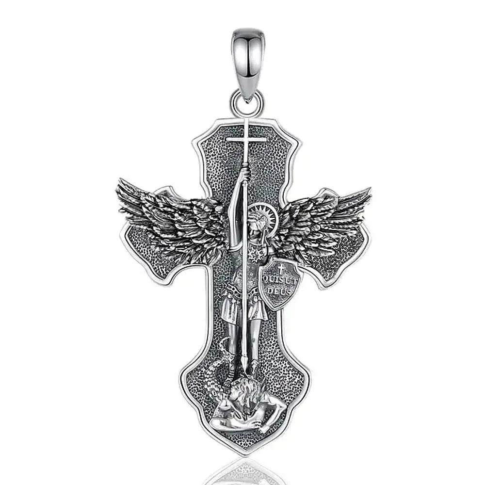 Colgante cruz San Miguel de arcangel en plata fina 950 1