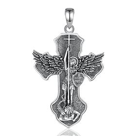 Colgante cruz San Miguel de arcangel en plata fina 950