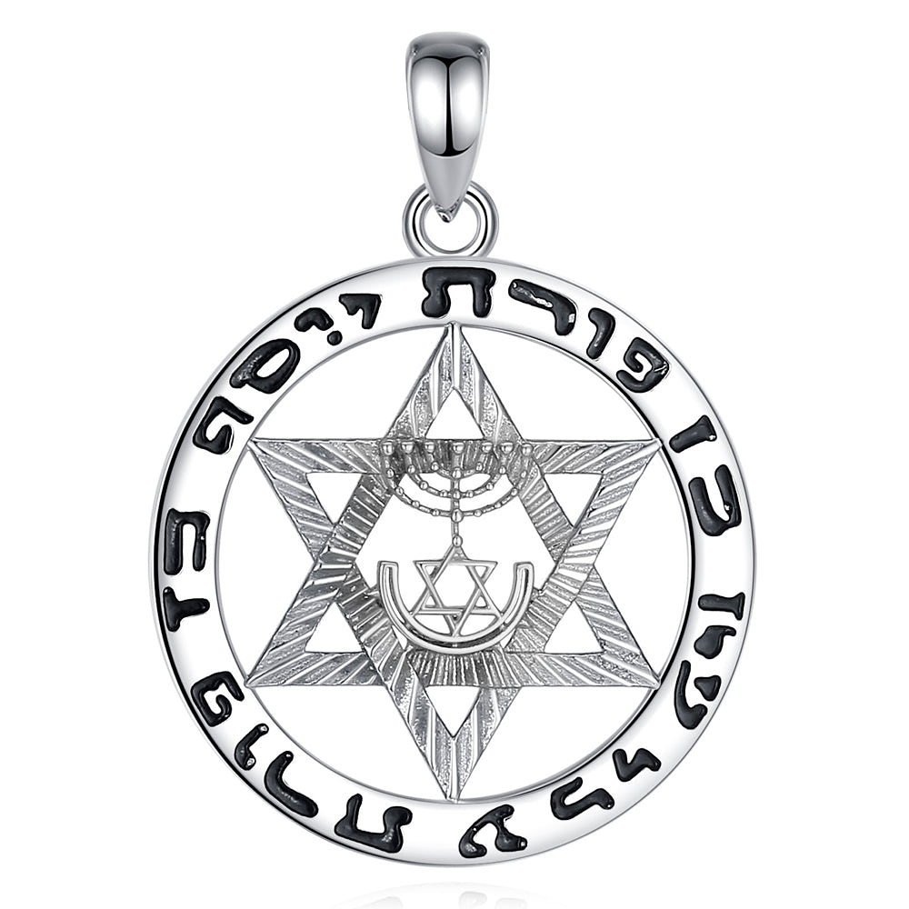 Colgante estrella de David y menora de 7 brazos en plata fina 1