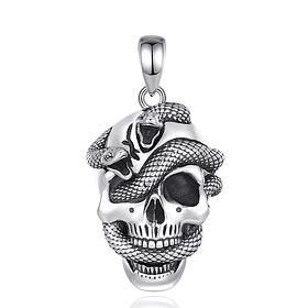 Colgante calavera con serpiente en plata fina 950