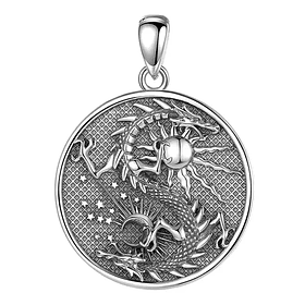 Colgante sol y luna y dragon full definición en plata fina 950