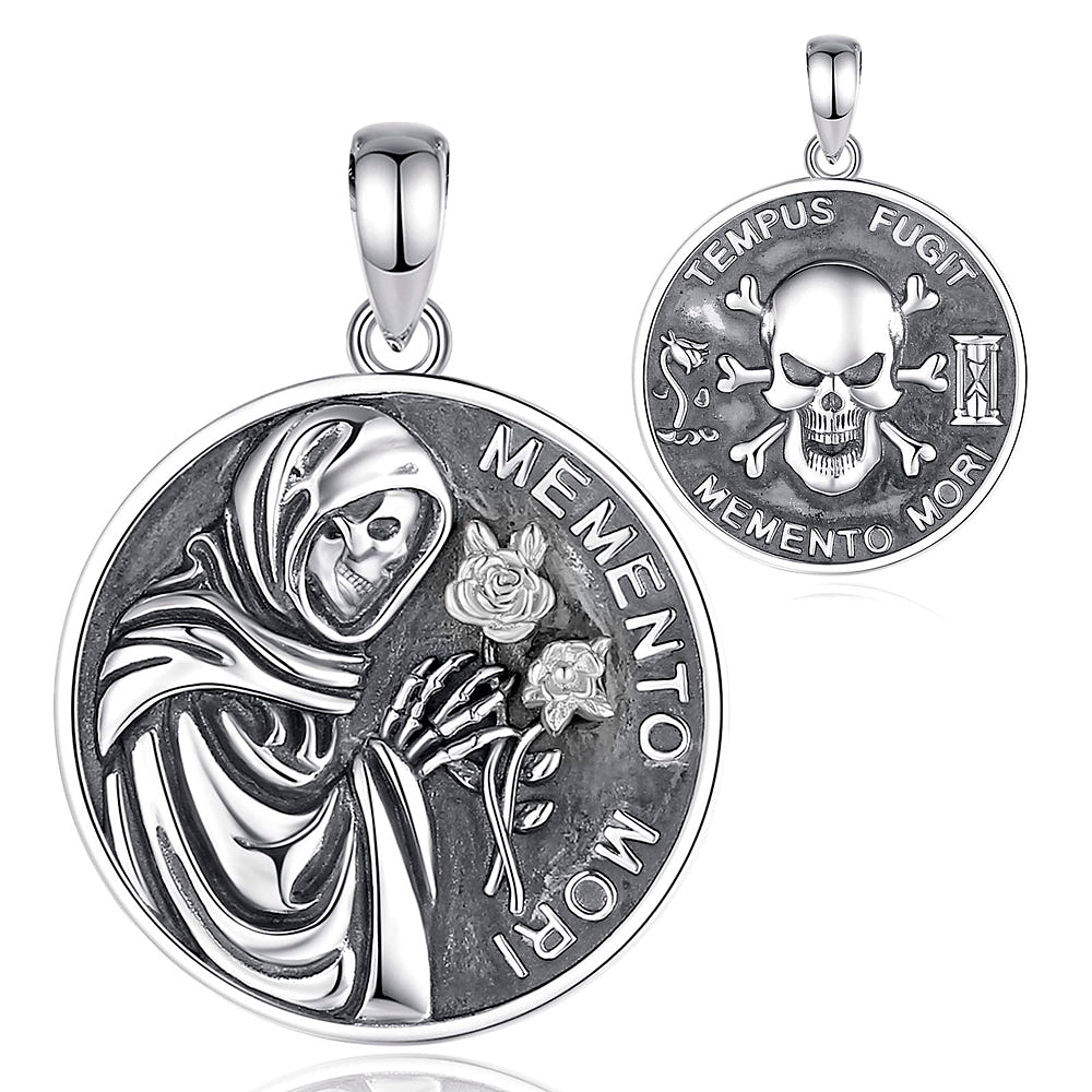 Colgante santa muerte, memento mori en plata fina 950 1