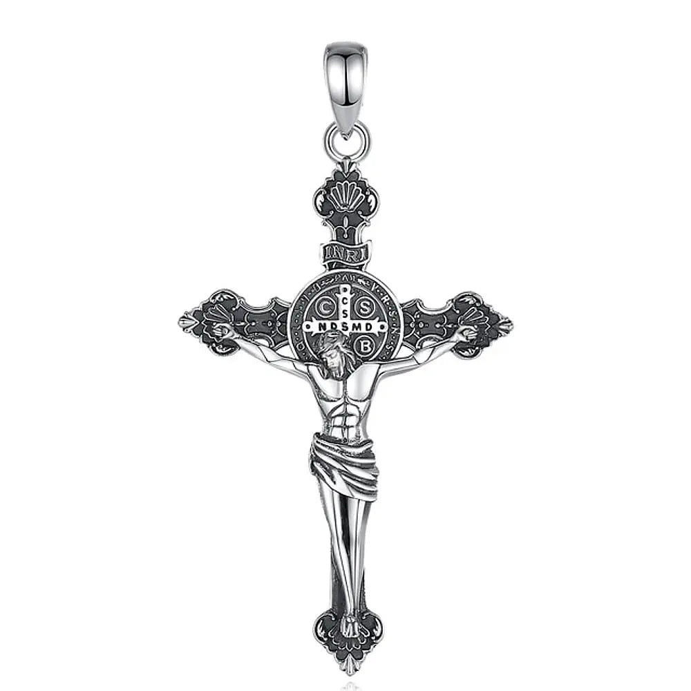 Colgante cruz de San Benito full definición en plata fina 950 1