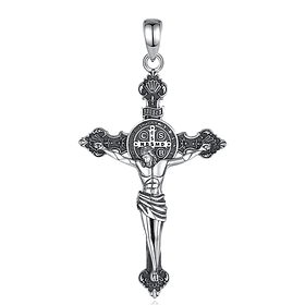 Colgante cruz de San Benito full definición en plata fina 950