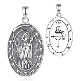 Colgante Santa Muerte full definición en plata fina 950
