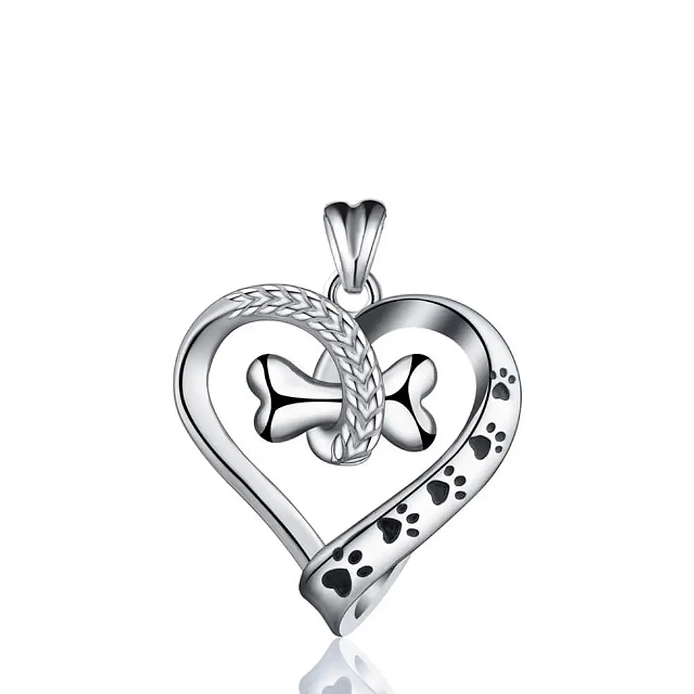Colgante corazón con forma de huella de perro en plata fina 950 1