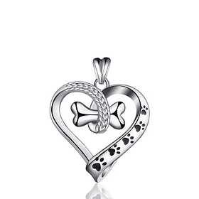 Colgante corazón con forma de huella de perro en plata fina 950