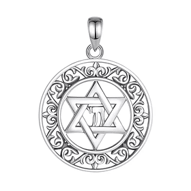 Colgante estrella de david con signo jai en plata fina