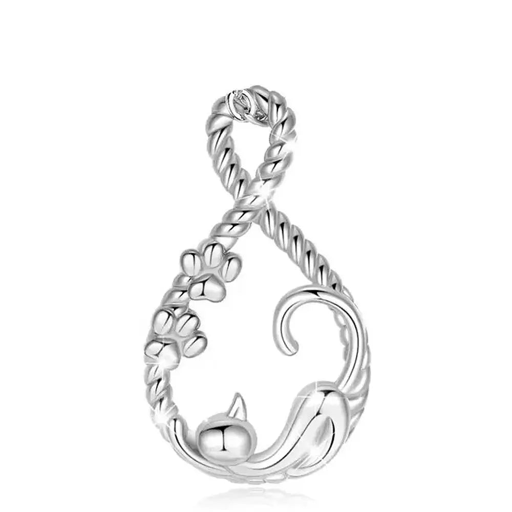 Colgante de gato con huellas trenzado en plata fina 950 1