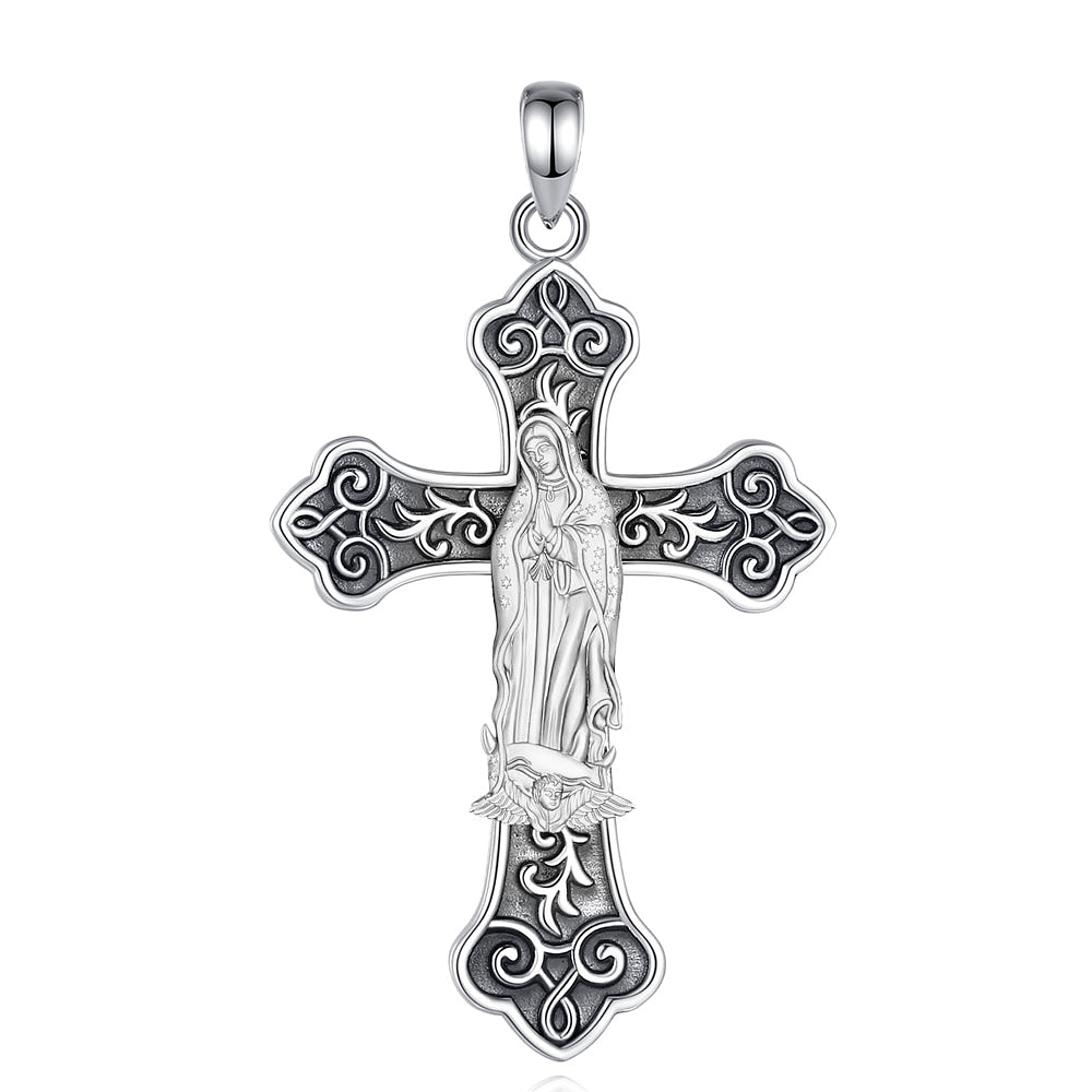 Colgante cruz virgen de Guadalupe en plata fina 950 1