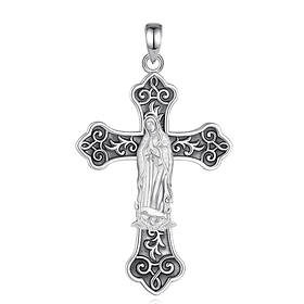 Colgante cruz virgen de Guadalupe en plata fina 950