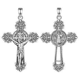 Colgante cruz de San Benito maciza full definición en plata fina 950