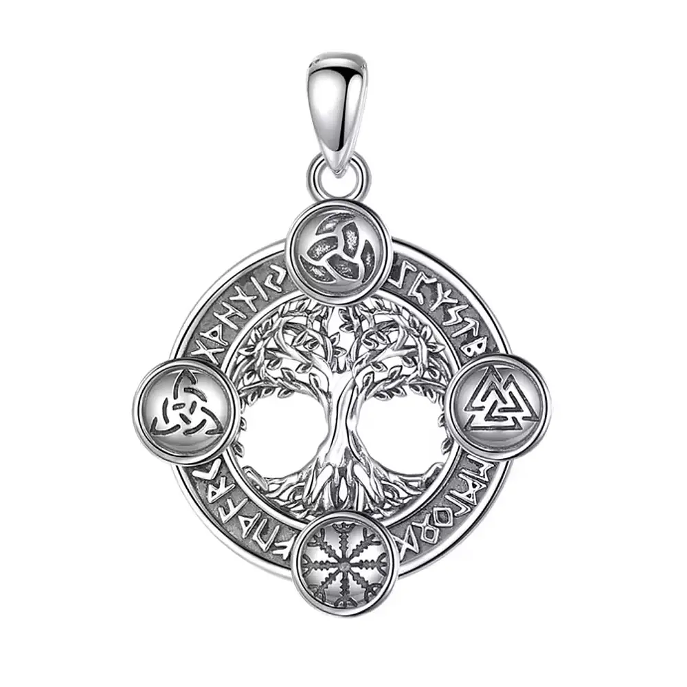Colgante árbol de la vida con runas en plata fina 1