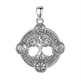 Colgante árbol de la vida con runas en plata fina