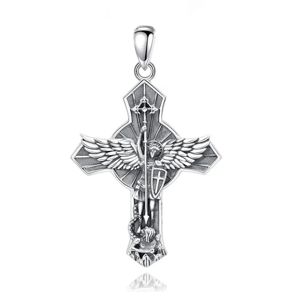 Colgante cruz de San Miguel de arcángel protector en plata fina 950 1