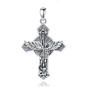 Colgante cruz de San Miguel de arcángel protector en plata fina 950