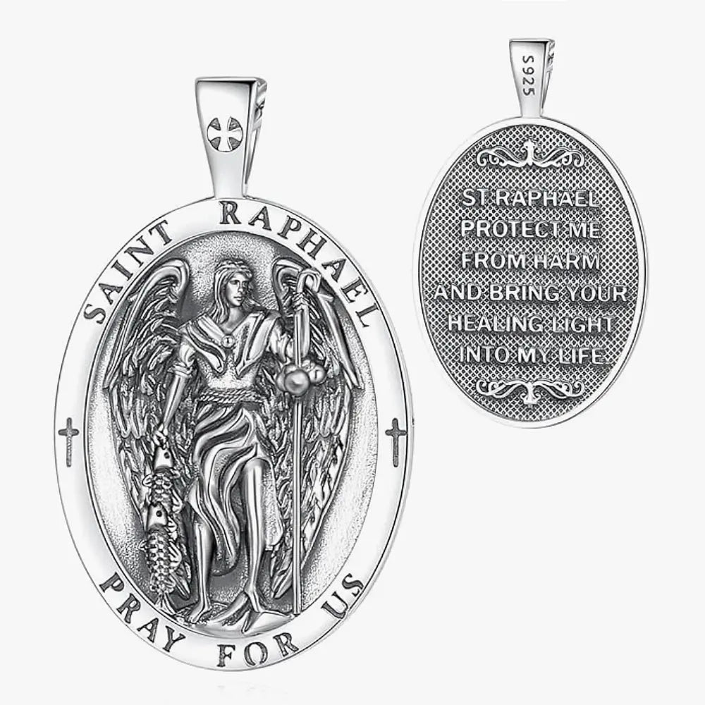 Colgante arcángel San Rafael full definición en plata fina 1