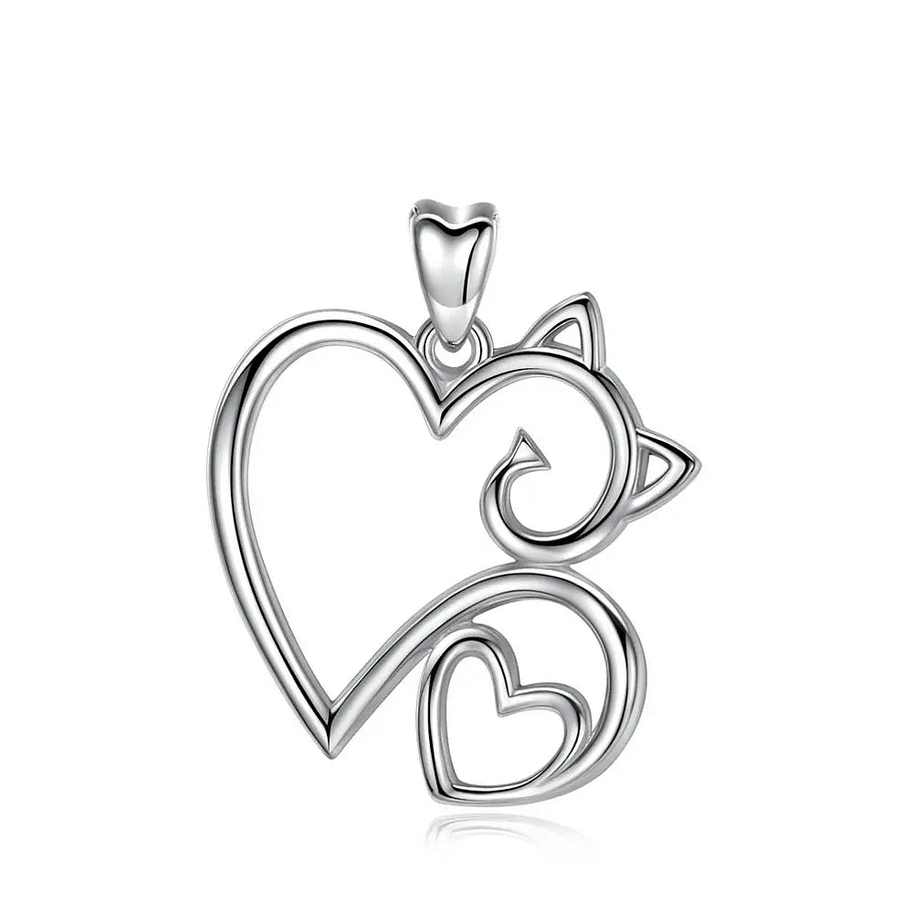 Colgante gato corazón en plata fina 950 1