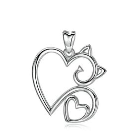 Colgante gato corazón en plata fina 950