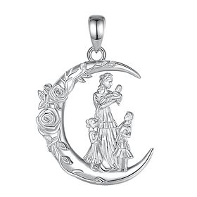 Colgante media luna madre y niñas en plata fina 950