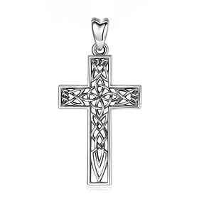 Colgante cruz nudo de bruja en plata fina 950