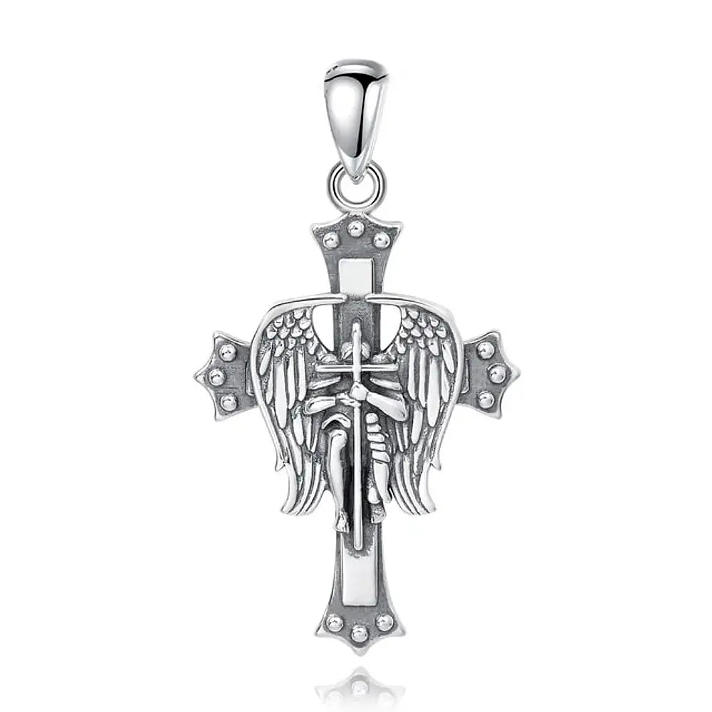 Colgante cruz de alas de arcángel San Miguel en plata fina 950 1