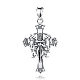 Colgante cruz de alas de arcángel San Miguel en plata fina 950