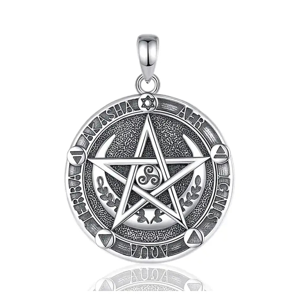 Colgante pentagrama de la luna 4 elementos en plata fina 950 1
