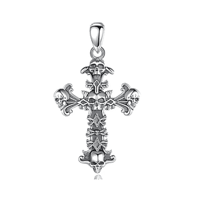 Colgante cruz de calavera en plata fina 950